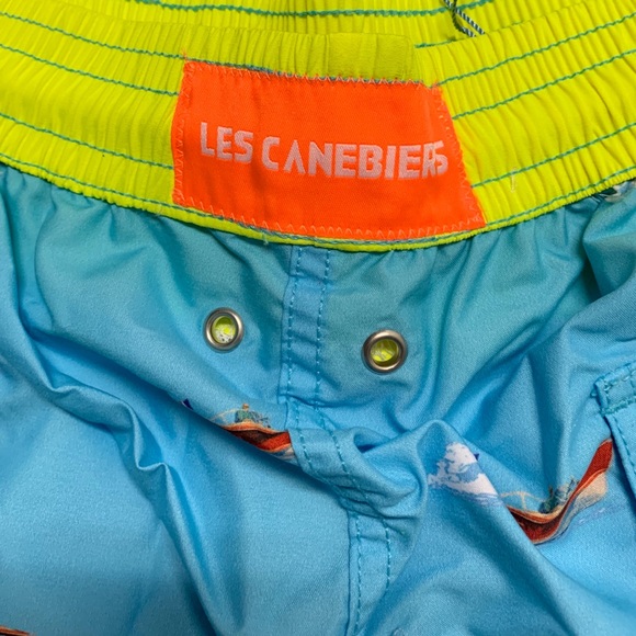 Les Canebiers Mens NWT Sky Blu Boat Swim Shorts w/Yellow Trim - Picture 4 of 6